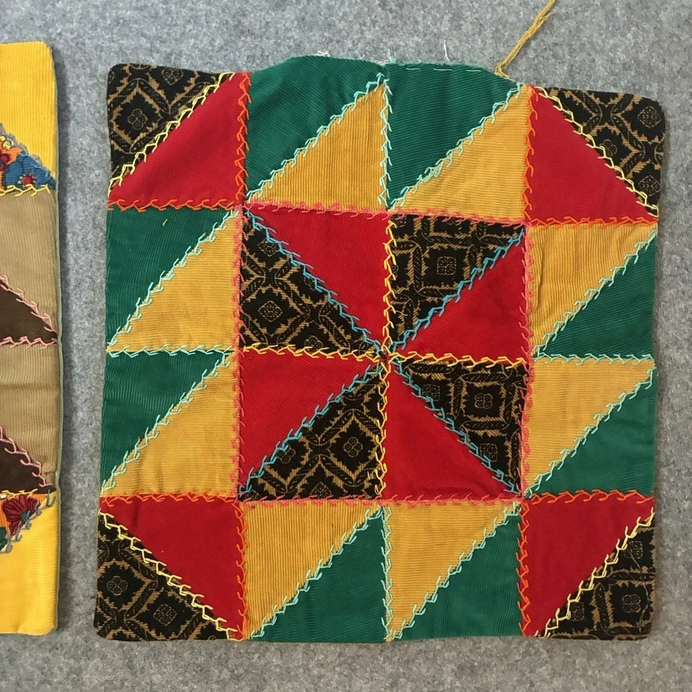 Vintage Crazy Quilt Patchwork Pillow Sham Cover Throw Set Cottagecore Top Boho